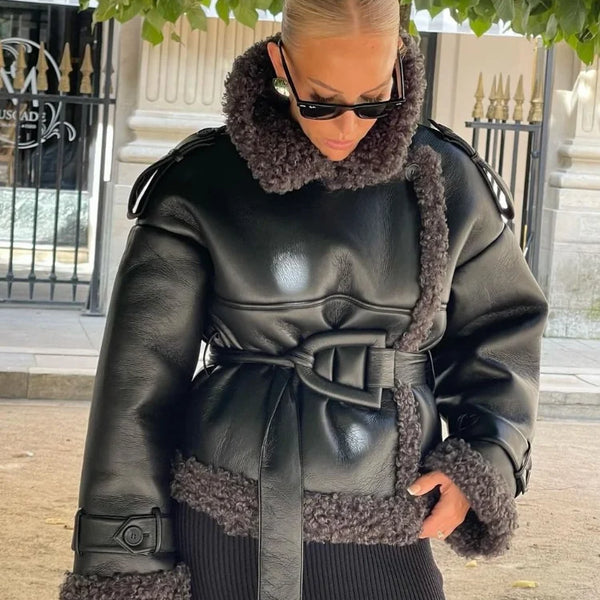 Leather Lamb Wool Lady Jacket