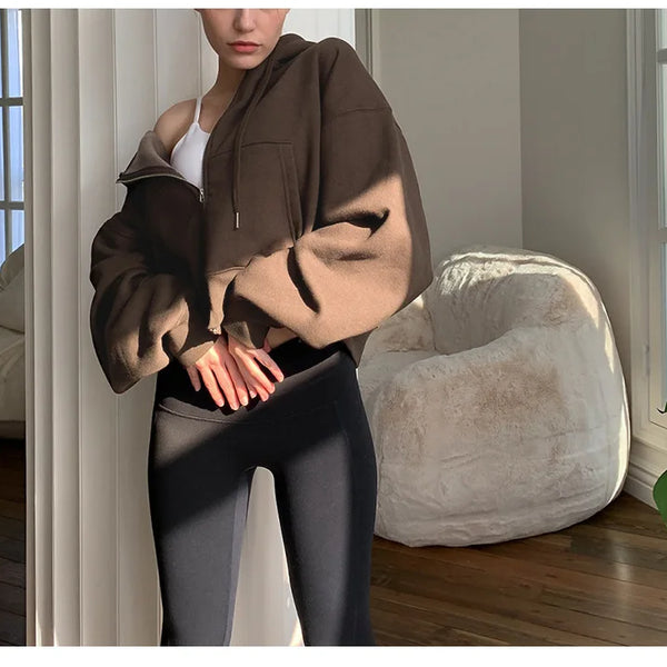 Casual Cotton Zip up Hooded Sweatshirt