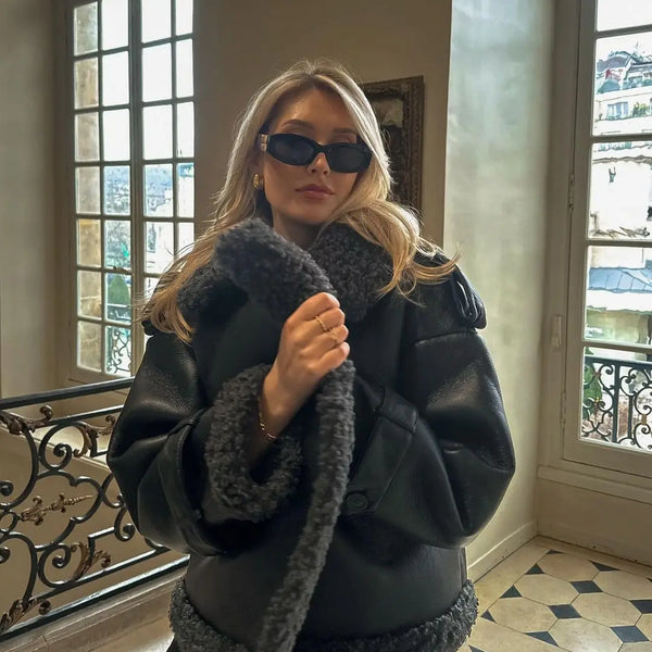 Leather Lamb Wool Lady Jacket