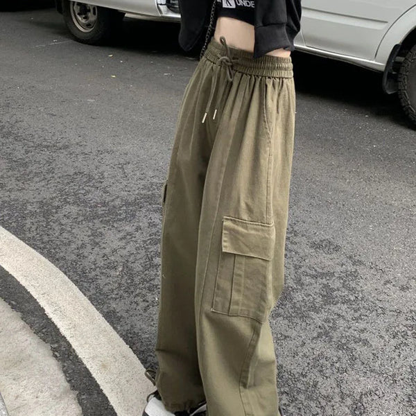 Elastic Pockets Loose Wide Leg Pants