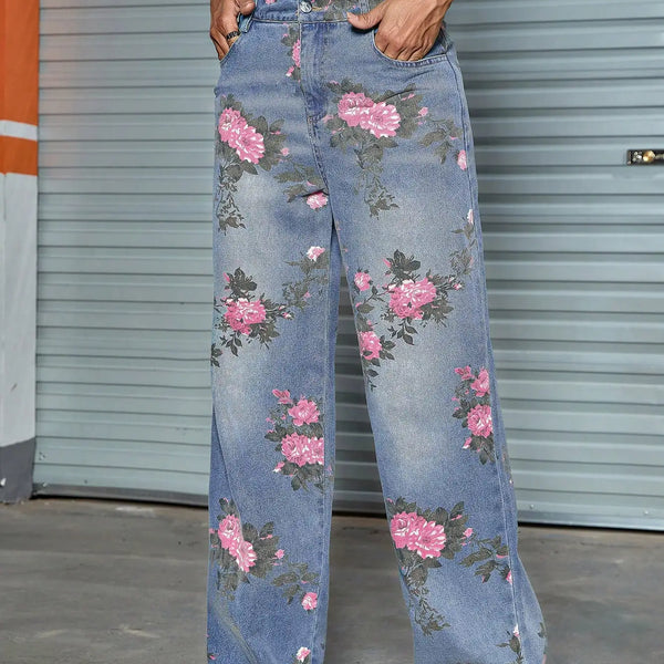 Floral Prints Wide Leg Denim