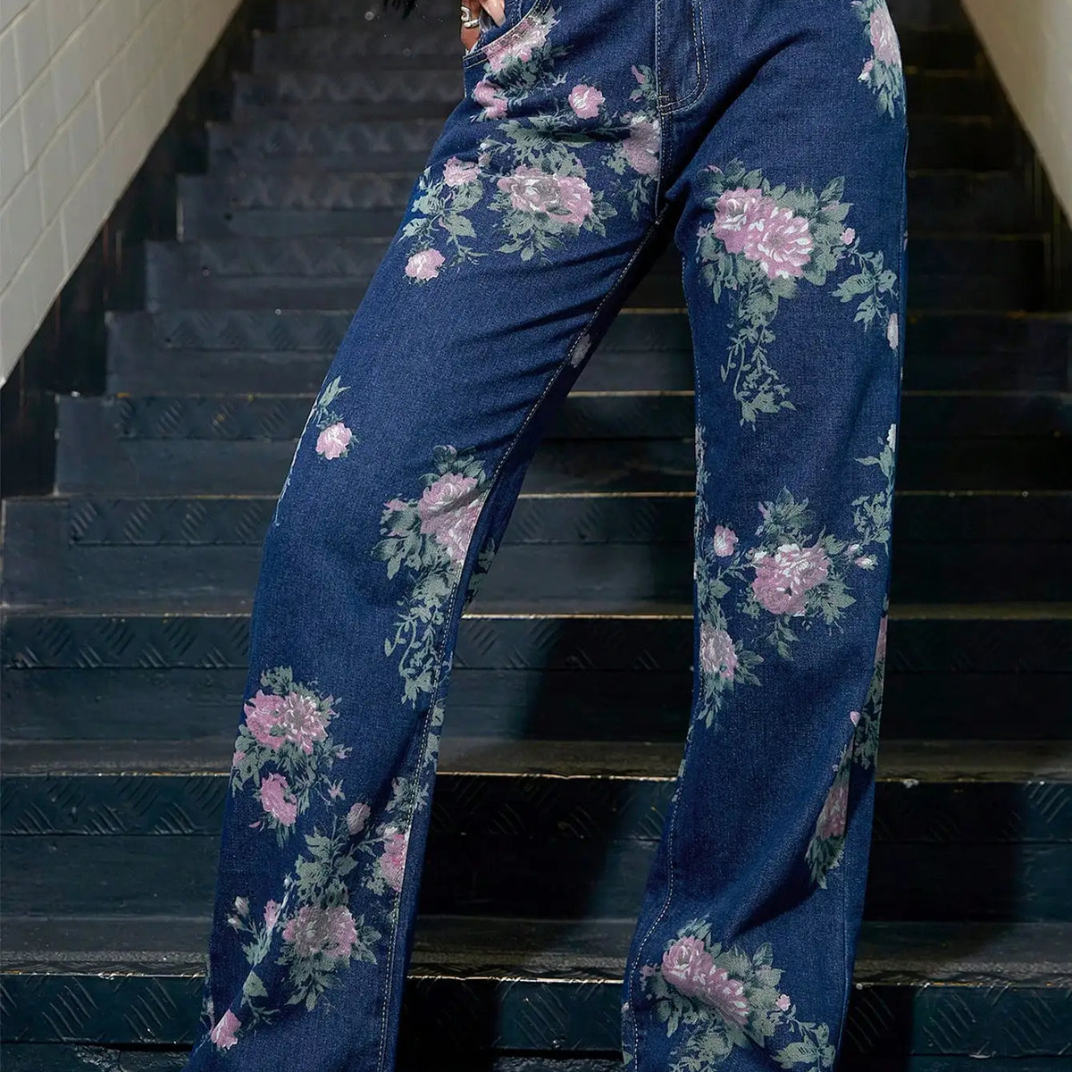 Floral Prints Wide Leg Denim