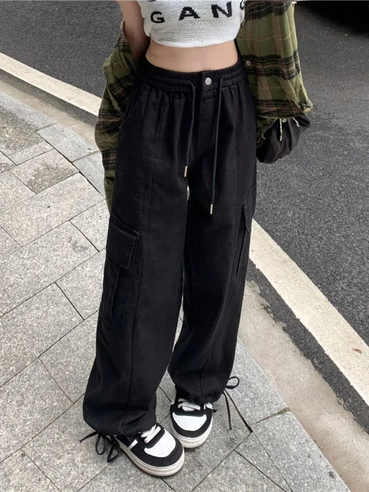 Elastic Pockets Loose Wide Leg Pants