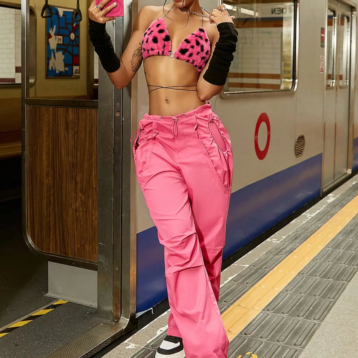 Pink Baggy Cargo Parachute