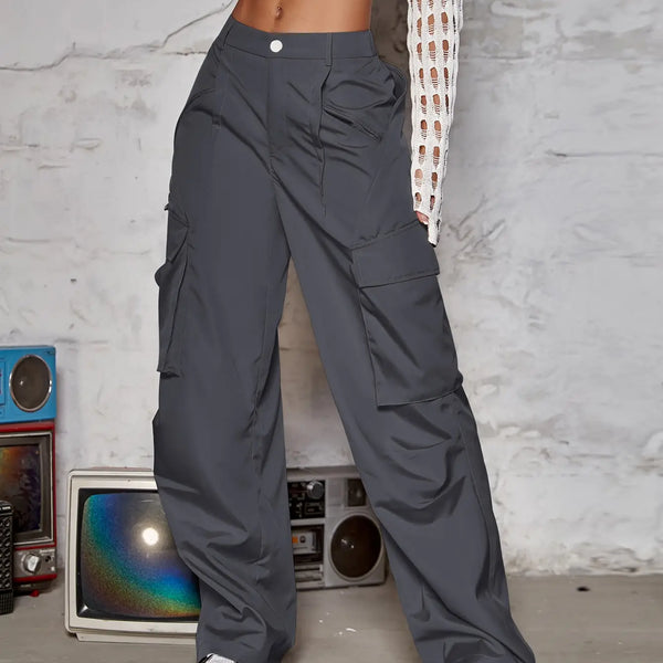 Solid Wide Leg Cargo Pants