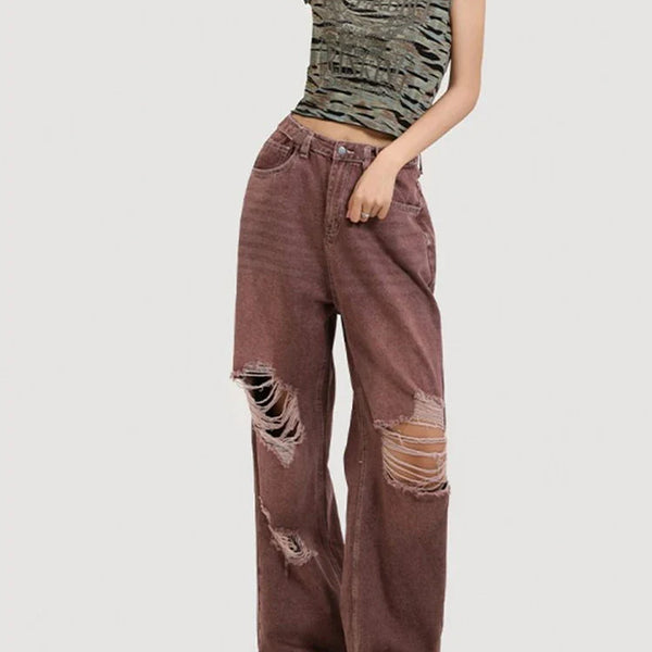 Ripped Retro Red Jeans Jeans